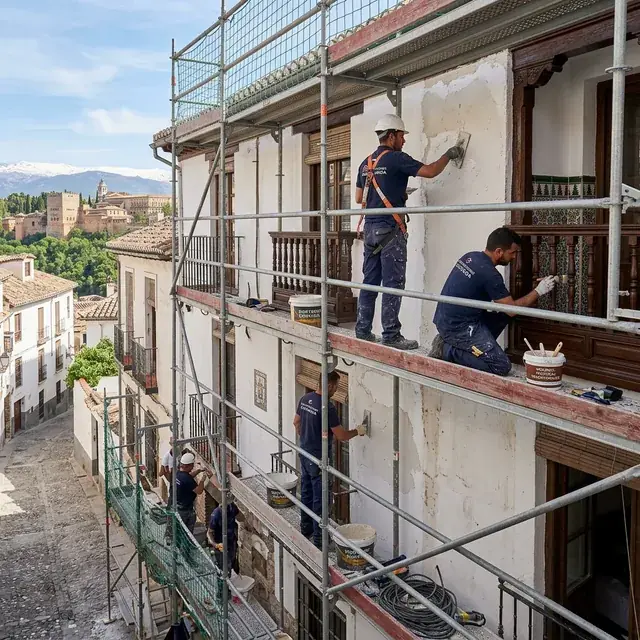 Fachadas rehabilitadas con colores tradicionales en Granada