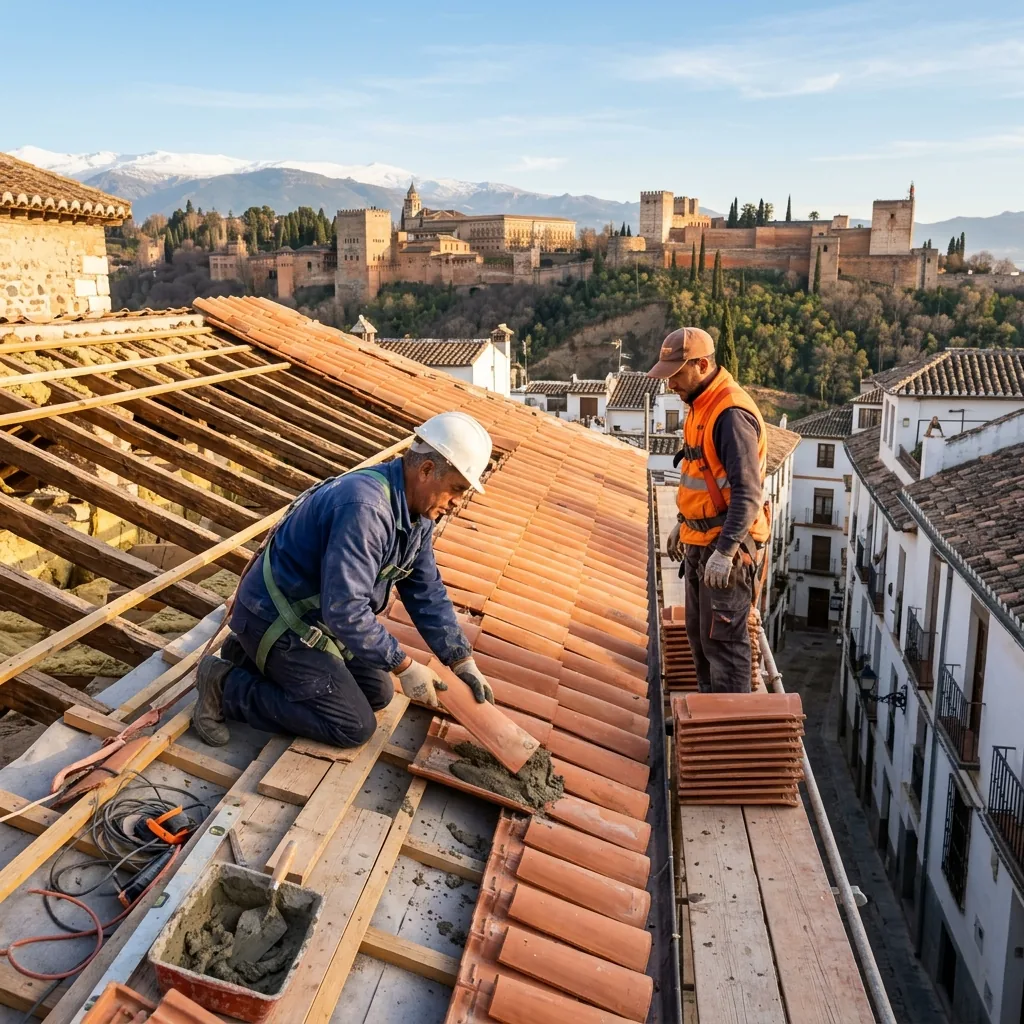 Cubierta plana impermeabilizada con lámina en una vivienda de Granada